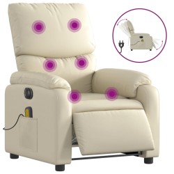 vidaXL Sillón de masaje reclinable eléctrico cuero sintético crema