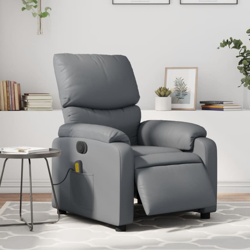 vidaXL Sillón de masaje reclinable eléctrico cuero sintético gris vidaXL Sillón de masaje reclinable eléctrico cuero sintético gris