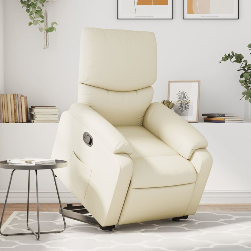 vidaXL Sillón reclinable de masaje de pie cuero artificial color crema