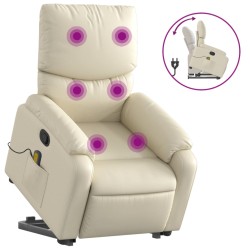 vidaXL Sillón reclinable de masaje de pie cuero artificial color crema