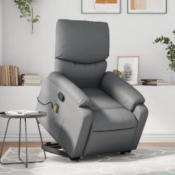 vidaXL Sillón reclinable de masaje de pie cuero artificial gris