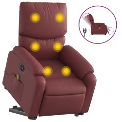 vidaXL Sillón de masaje elevable eléctrico cuero artificial rojo tinto