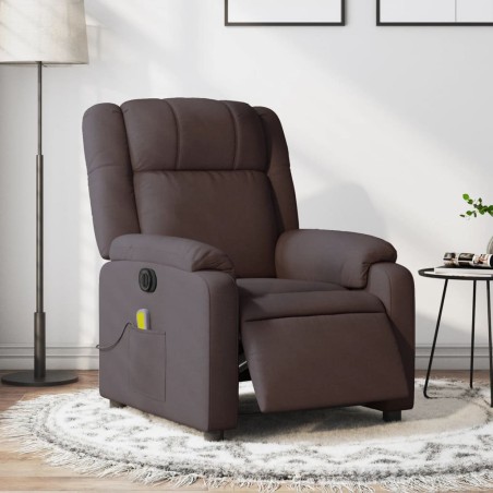 vidaXL Sillón reclinable de masaje eléctrico tela marrón oscuro