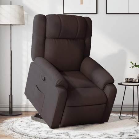 vidaXL Sillón reclinable elevable tela marrón oscuro