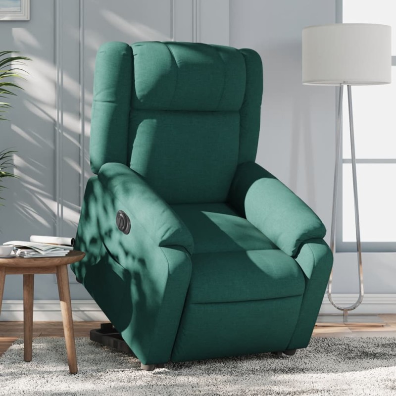vidaXL Sillón eléctrico reclinable elevable de tela verde oscuro vidaXL Sillón eléctrico reclinable elevable de tela verde oscuro