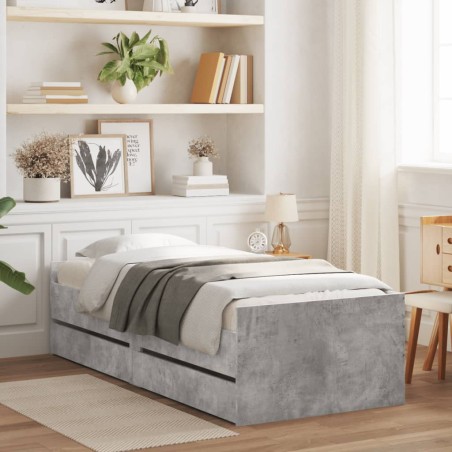 vidaXL Estructura de cama con cajones gris hormigón 100x200 cm