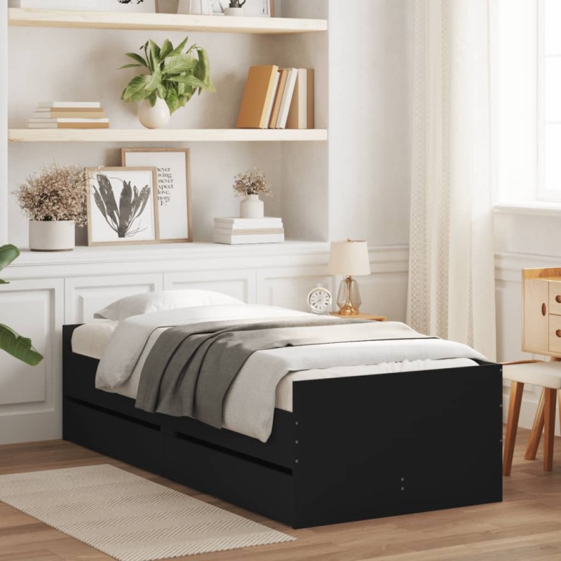 vidaXL Estructura de cama con cajones negro 75x190 cm vidaXL Estructura de cama con cajones negro 75x190 cm