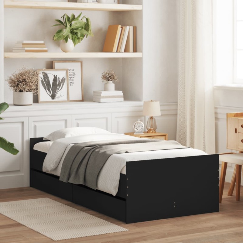 vidaXL Estructura de cama con cajones negro 90x190 cm vidaXL Estructura de cama con cajones negro 90x190 cm