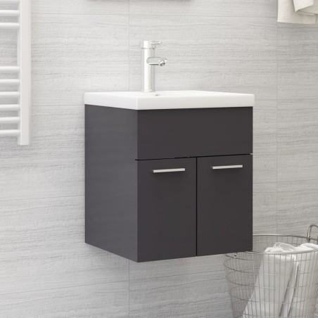 vidaXL Mueble con lavabo aglomerado gris brillante