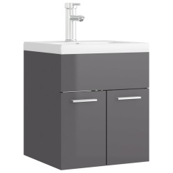 vidaXL Mueble con lavabo aglomerado gris brillante