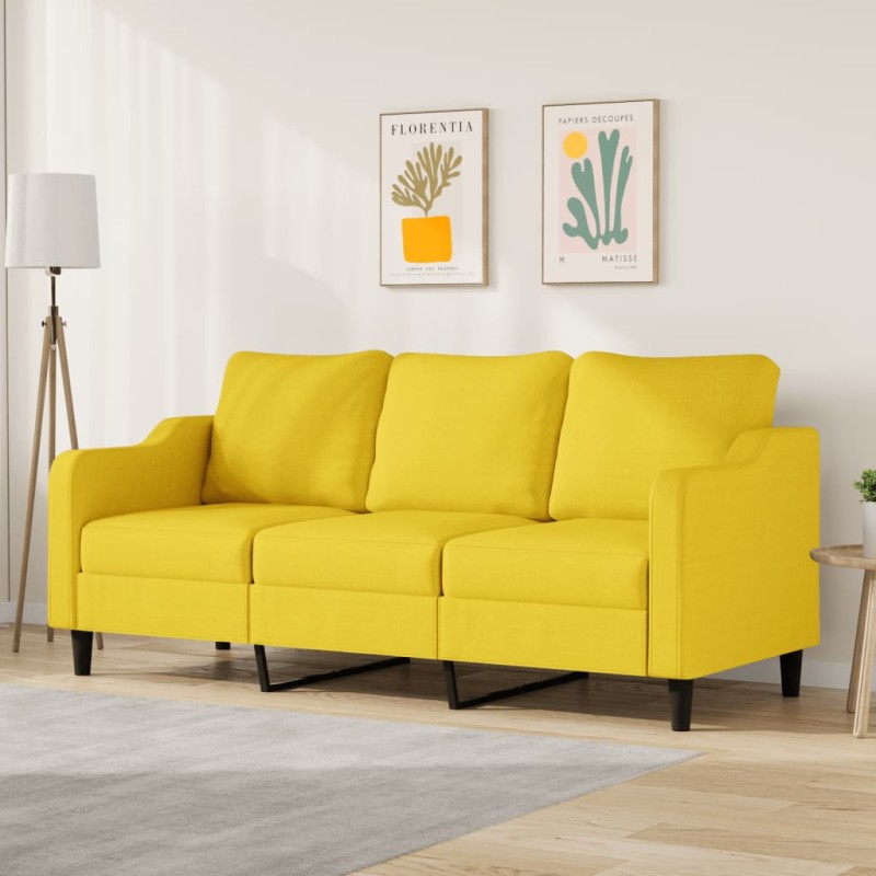 vidaXL Sofá de 3 plazas de tela amarillo claro 180 cm vidaXL Sofá de 3 plazas de tela amarillo claro 180 cm