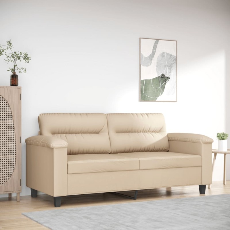 vidaXL Sofá de 2 plazas de tela de microfibra color crema 140 cm vidaXL Sofá de 2 plazas de tela de microfibra color crema 140 cm