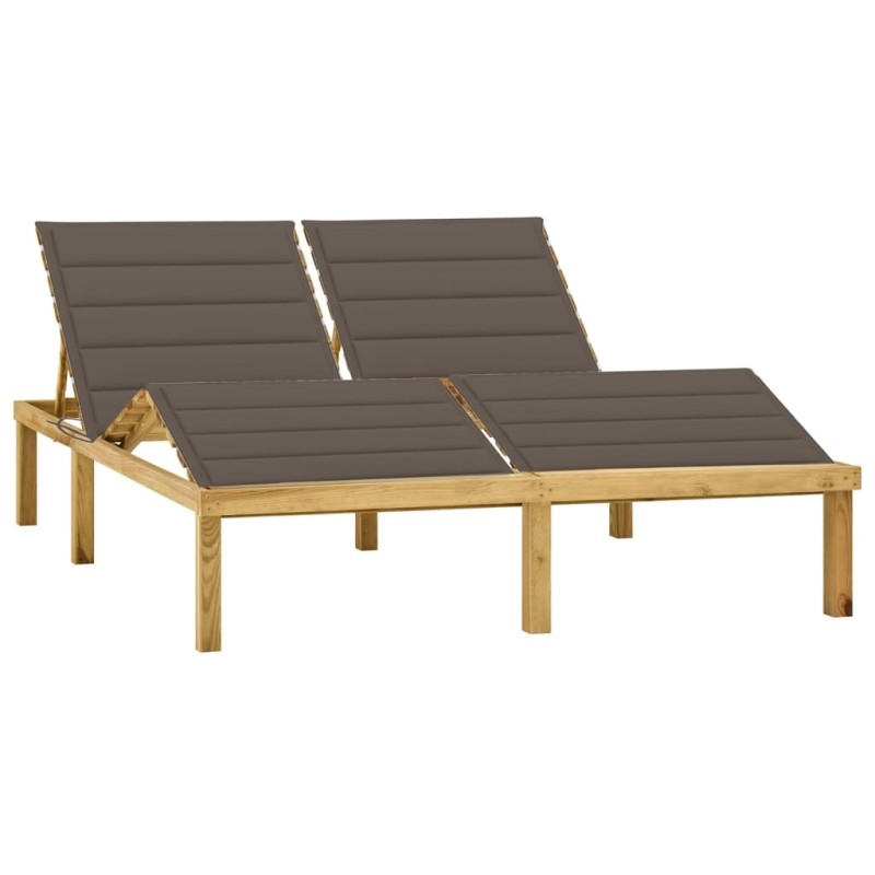 vidaXL Tumbona doble y cojines gris taupé madera pino impregnada vidaXL Tumbona doble y cojines gris taupé madera pino impregnada