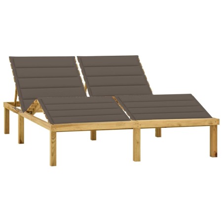 vidaXL Tumbona doble y cojines gris taupé madera pino impregnada 