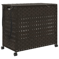 vidaXL Cesto de ropa sucia con ruedas ratán marrón oscuro 66x35x60 cm