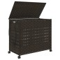 vidaXL Cesto de ropa sucia con ruedas ratán marrón oscuro 66x35x60 cm