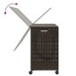 vidaXL Cesto de ropa sucia con ruedas ratán marrón oscuro 66x35x60 cm