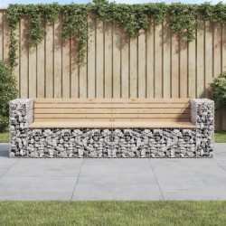 vidaXL Banco jardín diseño gaviones madera maciza pino 244x71x65,5 cm