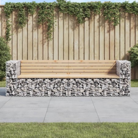 vidaXL Banco jardín diseño gaviones madera maciza pino 244x71x65,5 cm