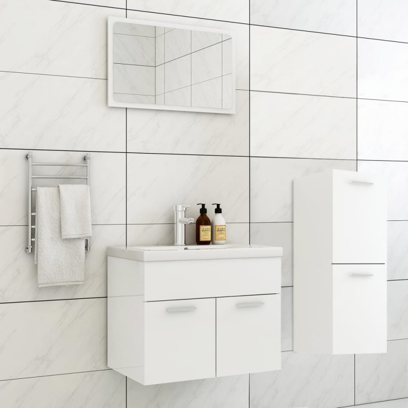 vidaXL Juego de muebles de baño madera de ingeniería blanco brillo vidaXL Juego de muebles de baño madera de ingeniería blanco brillo