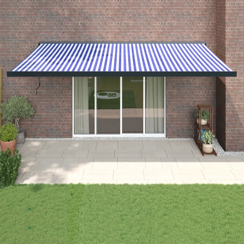 vidaXL Toldo retráctil aluminio y tela azul y blanco 5x3 m vidaXL Toldo retráctil aluminio y tela azul y blanco 5x3 m