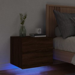 vidaXL Mesita de noche de pared con luces LED roble marrón