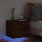 vidaXL Mesita de noche de pared con luces LED roble marrón