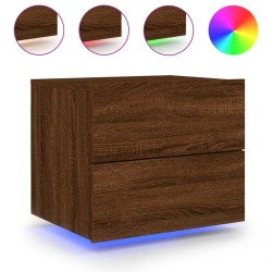 vidaXL Mesita de noche de pared con luces LED roble marrón