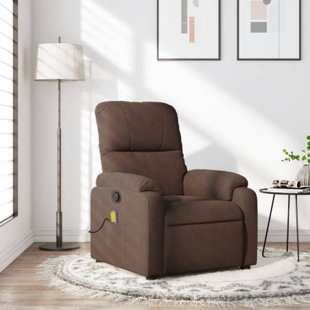 vidaXL Sillón reclinable de masaje tela de microfibra marrón