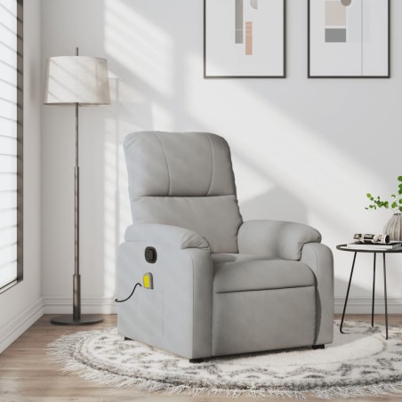 vidaXL Sillón reclinable de masaje tela de microfibra gris claro
