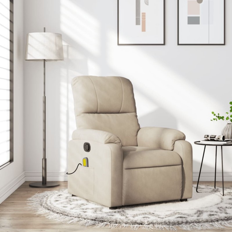 vidaXL Sillón reclinable de masaje tela de microfibra color crema vidaXL Sillón reclinable de masaje tela de microfibra color crema