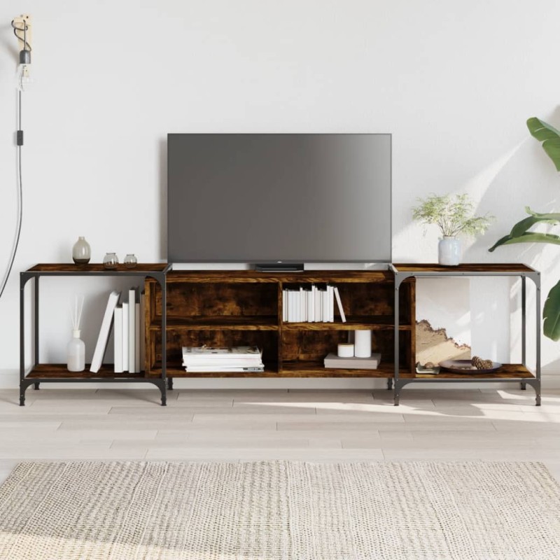 vidaXL Mueble de TV madera de ingeniería roble ahumado 203x37x50 cm vidaXL Mueble de TV madera de ingeniería roble ahumado 203x37x50 cm