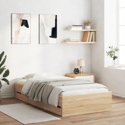 vidaXL Cama con cajones madera ingeniería roble Sonoma 100x200 cm