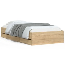 vidaXL Cama con cajones madera ingeniería roble Sonoma 100x200 cm