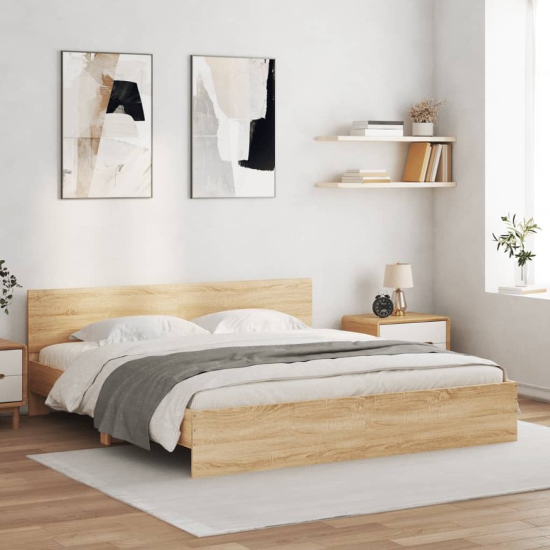 vidaXL Estructura de cama con cabecero roble Sonoma 200x200 cm vidaXL Estructura de cama con cabecero roble Sonoma 200x200 cm