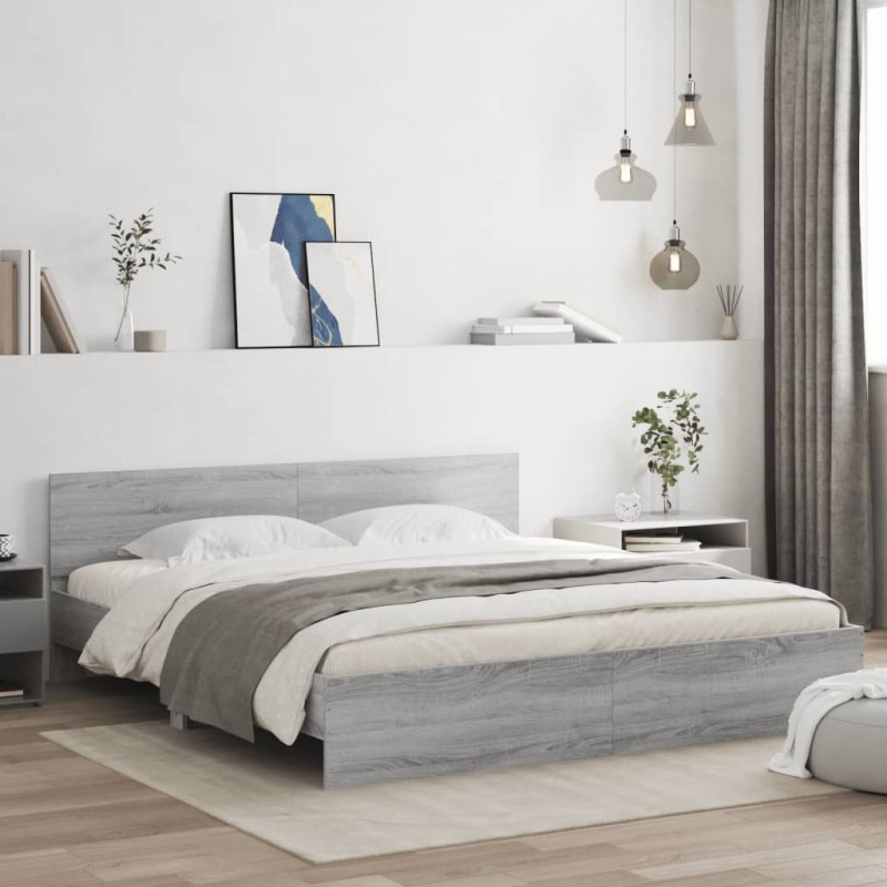vidaXL Estructura de cama con cabecero gris Sonoma 160x200 cm vidaXL Estructura de cama con cabecero gris Sonoma 160x200 cm