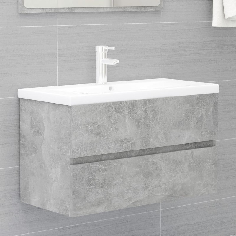 vidaXL Mueble con lavabo madera de ingeniería gris hormigón vidaXL Mueble con lavabo madera de ingeniería gris hormigón
