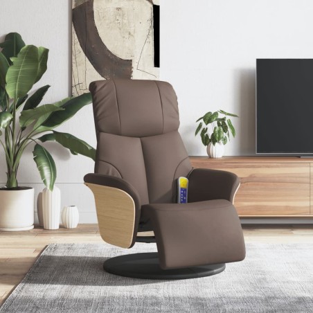 vidaXL Sillón reclinable masaje con reposapiés cuero sintético marrón