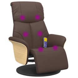 vidaXL Sillón reclinable masaje con reposapiés cuero sintético marrón