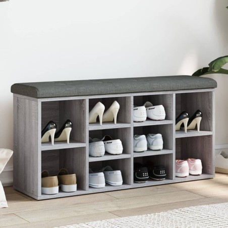 vidaXL Banco zapatero madera de ingeniería gris Sonoma 102x32x50 cm