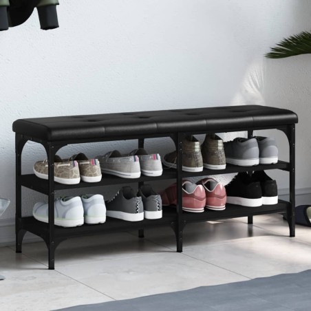 vidaXL Banco zapatero madera de ingeniería negro 102x32x47 cm