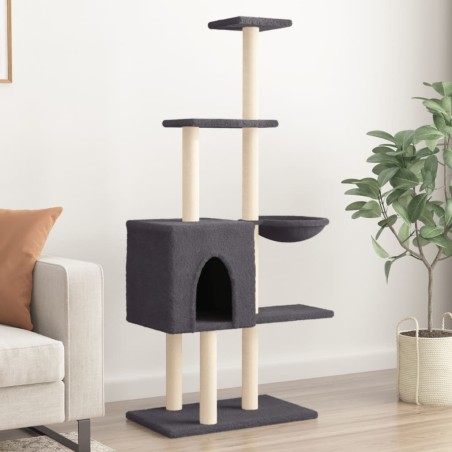 vidaXL Rascador para gatos con postes de sisal gris oscuro 145 cm