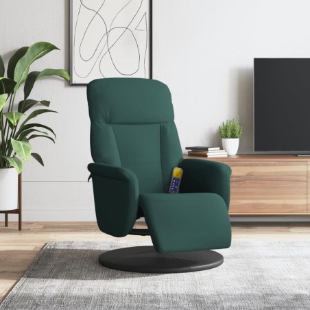 vidaXL Sillón reclinable masaje con reposapiés terciopelo verde oscuro