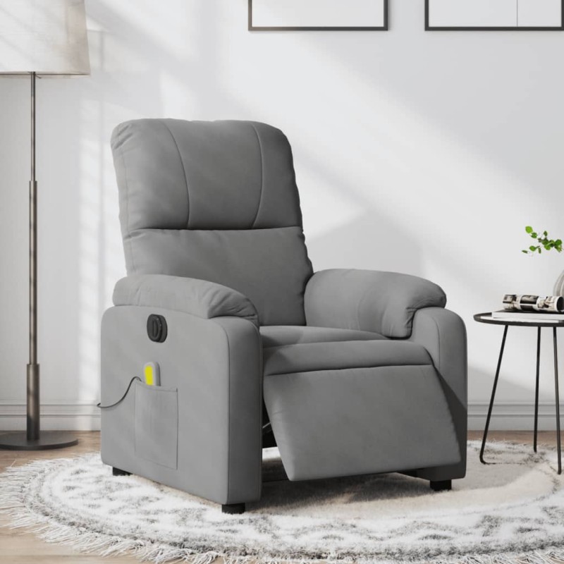 vidaXL Sillón reclinable masaje eléctrico tela microfibra gris oscuro