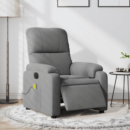 vidaXL Sillón reclinable masaje eléctrico tela microfibra gris oscuro