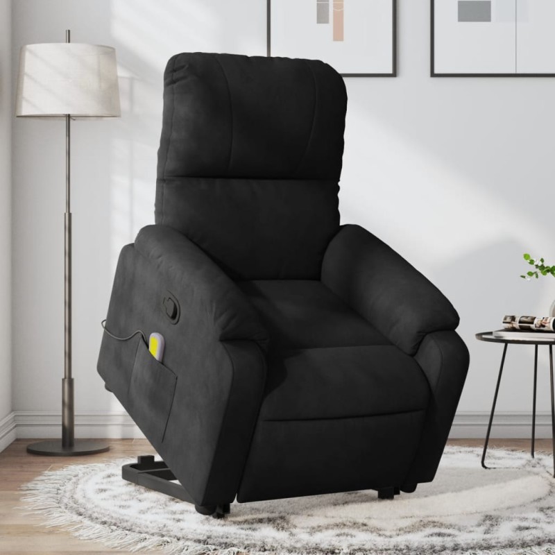 vidaXL Sillón reclinable de masaje elevable tela de microfibra negro vidaXL Sillón reclinable de masaje elevable tela de microfibra negro