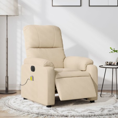 vidaXL Sillón reclinable masaje eléctrico tela microfibra color crema