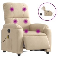 vidaXL Sillón reclinable masaje eléctrico tela microfibra color crema