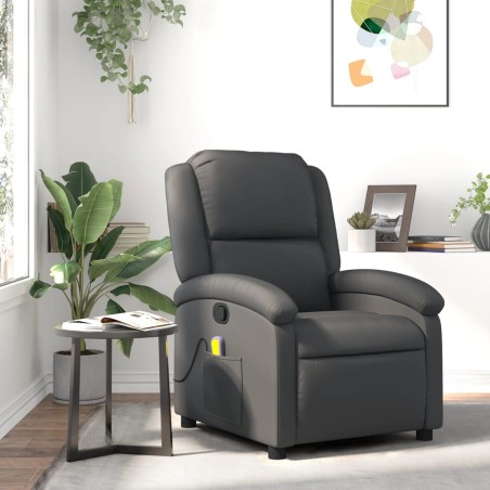 vidaXL Sillón reclinable de masaje cuero auténtico gris