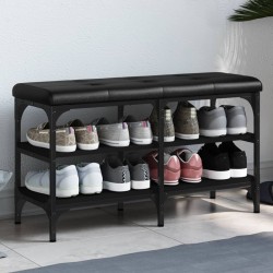 vidaXL Banco zapatero madera de ingeniería negro 82x32x47 cm